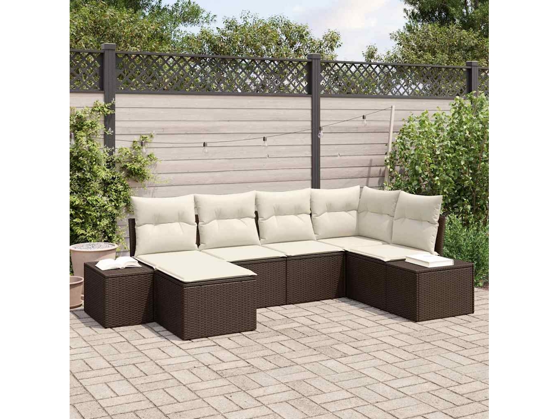 Vidaxl Conjunto De Sofá De Jardim 6 Unid. Marrom E Creme Vime Pe