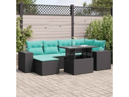 Vidaxl 9 Pcs Conjunto Sofás P/ Jardim Almofadões Vime Pe/acácia Preto