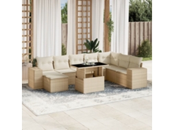 Conjunto de 9 Sofás para Jardim com Almofadas Vime Pe Bege Dkd Home Decor