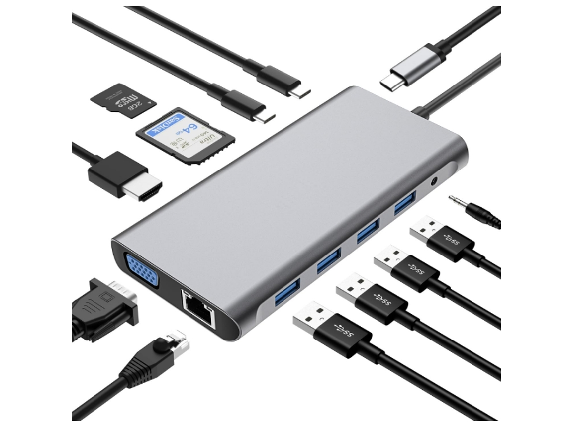 Estação De Encaixe Usb C 12 Em 1 Cinza Yemaesre 1c12 Brilvibera