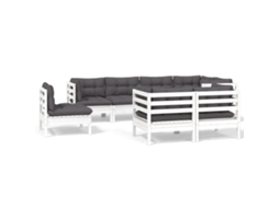 Conjunto de 8 Lounge Jardim com Almofadas Pinho Maciço Branco MAISON EXCLUSIVE