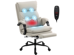 Cadeira De Escritório Com Aquecimento E Massagem, Reclinável A 135° Com Apoio Para Os Pés Em Couro Pu, Cinza Claroergonômica E Confortável, Com