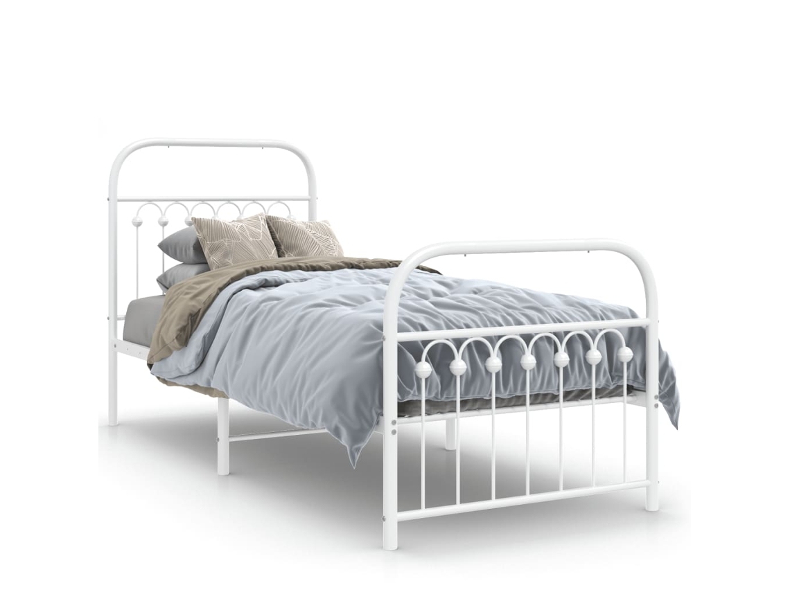 Estrutura de Cama com Cabeceira e Pés 75x190 cm Metal Branco MAISON EXCLUSIVE