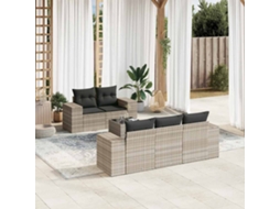 Vidaxl 6 Pcs Conj. Sofás Jardim Com Almofadões Vime Pe Cinzento-claro