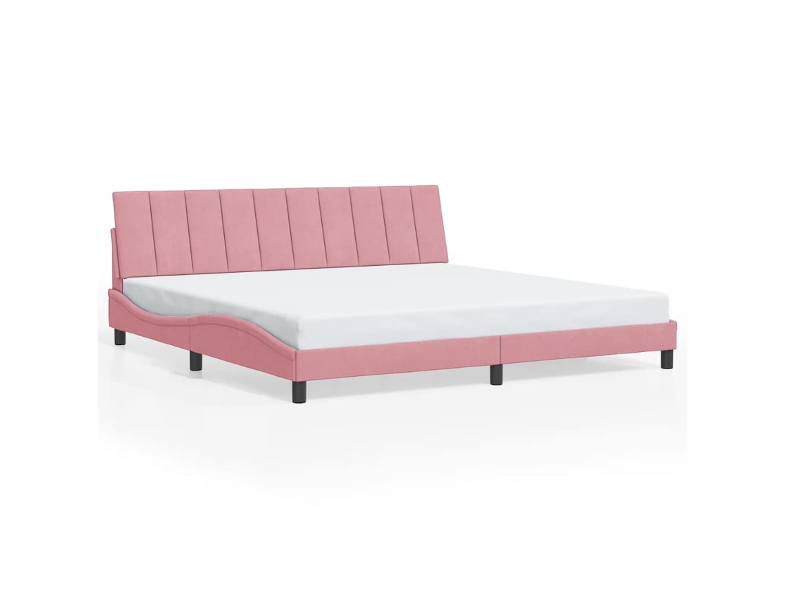 Estrutura de Cama Hanko em Veludo Rosa (200x200 cm)