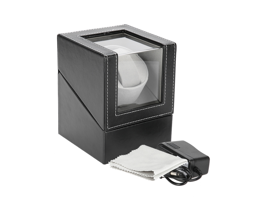 Enrolador de Relógio Automático Single Watch Winder Box com Base Giratória e Vidro Acrílico Eu Plug