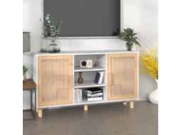 Aparador | Buffet | Armário De Apoio 105x30x60 Cm Madeira Pinho Maciça/vime Natural Branco Wsd431546 Lovely Home
