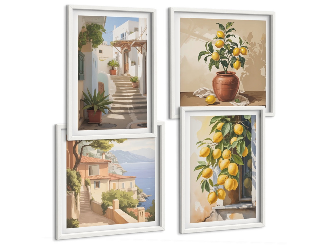 Composição De Quadros Acentos Cítricos Estilo Mediterrâneo Espelharte (4 Peças)