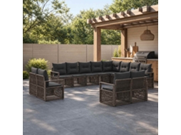 Vidaxl Conjunto De Sofá De Jardim 12 Pcs Cinzento Vime Pe