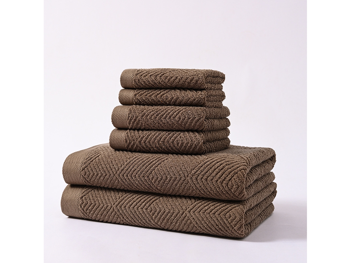 Conjunto de 6 Peças Toalhas de Algodão Puro para Casa, Macias e Absorventes,marrom,34x34cm/34x74cm/70x140cm GERTIZ