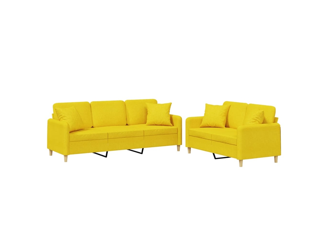 conjunto 2 de sofás VIDAXL com almofadas tecido amarelo-claro (198 x 77 x 80 cm)