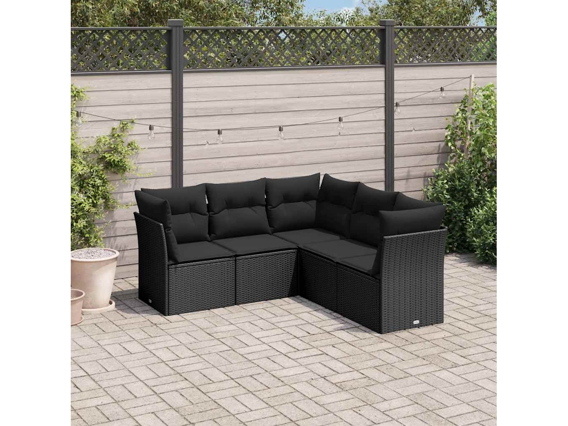 Vidaxl 5 Pcs Conjunto Sofás De Jardim Com Almofadões Vime Pe Preto