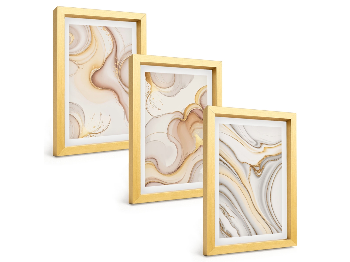 Pinturas Murais Modernasmotivos Abstratos Lineares Moldura Dourada Fotos Para O Corredor Espelharte (3 Peças 20x30 Cm)