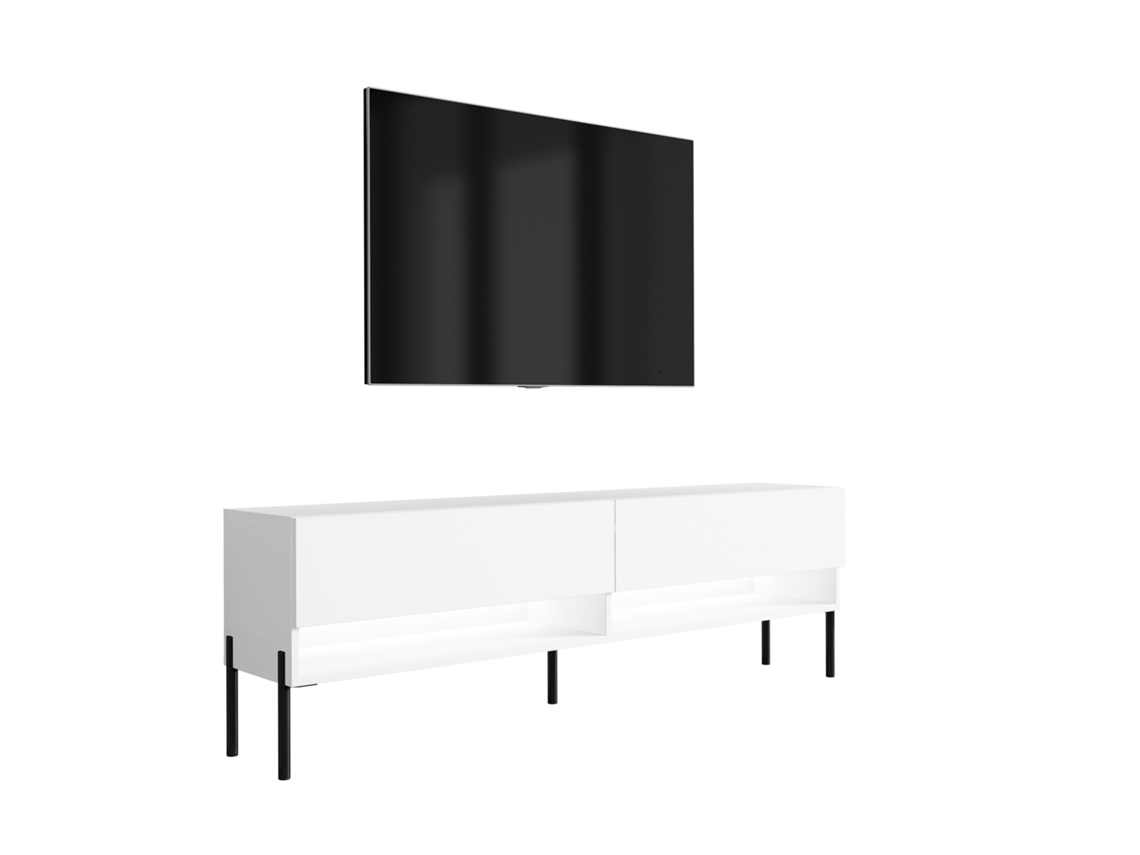 Suporte De Tv 170 Cm Branco Fosco, Pernas Pretas Retas, Led Branco, 170 × 32 × 52 Cm 3E 3XE LIVING.COM