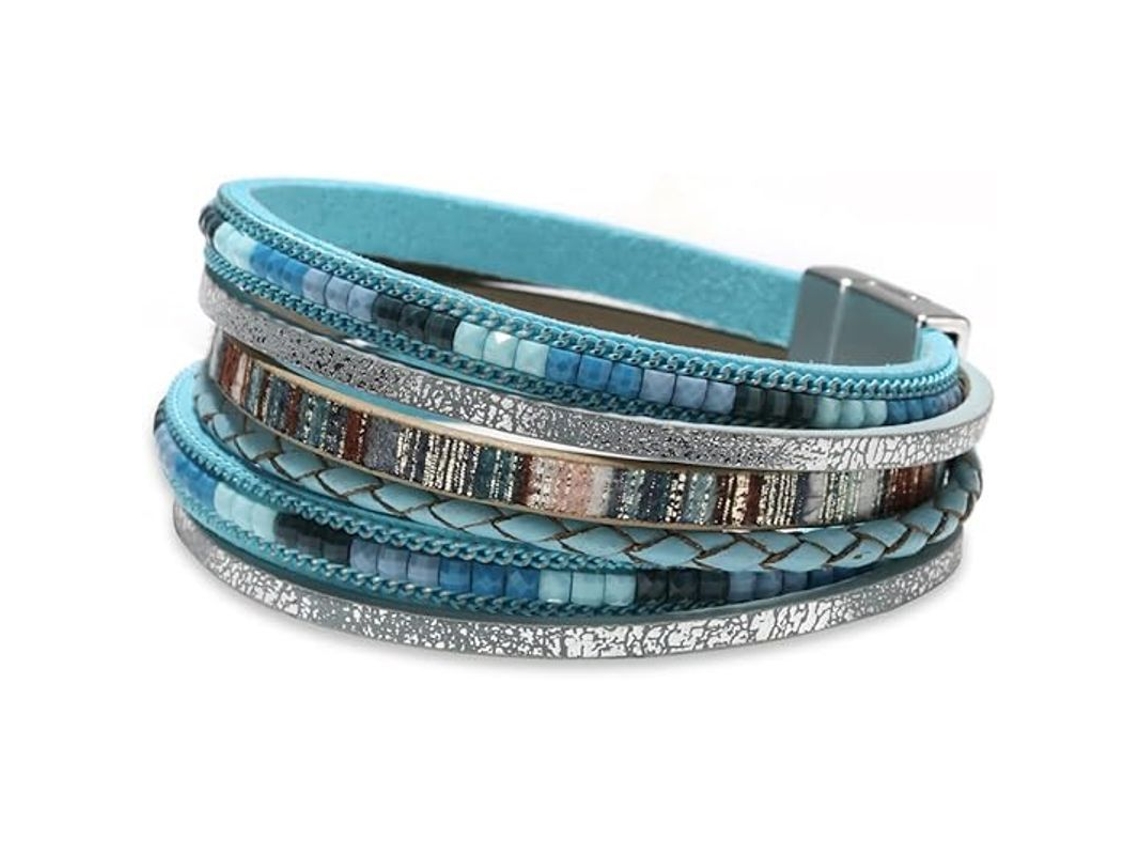 Pulseiras de Couro com Perolas e Cristais Multicamadas para Mulheres | S/MARCA
