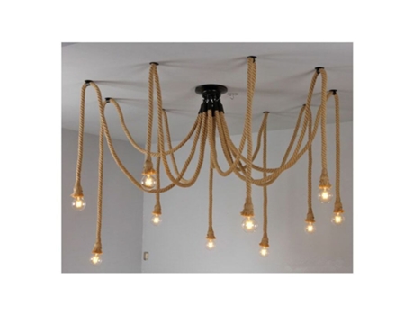 Luminária suspensa retro com corda de cânhamo, estilo industrial CRRYNUO