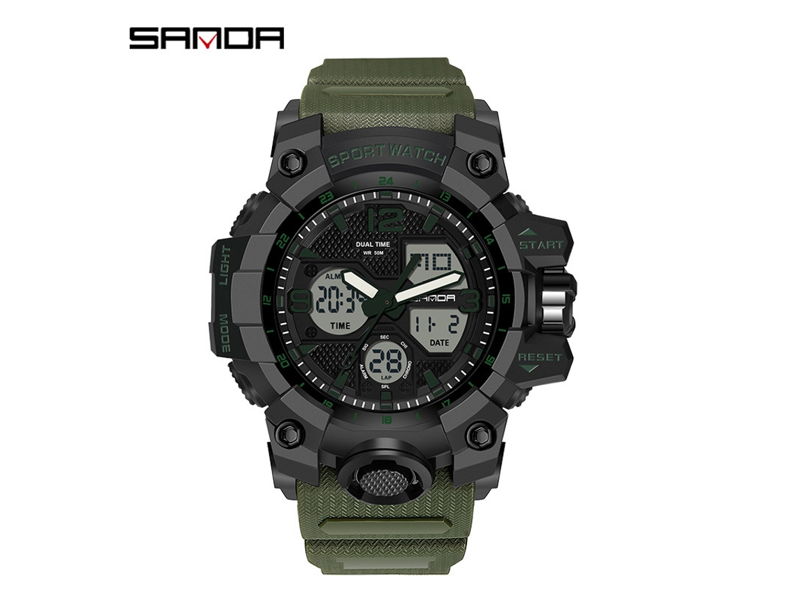Relógio Moderno MDUG com Acabamento Luminoso, À Prova D'água (pulseira Verde, Mostrador Preto, Masculino)