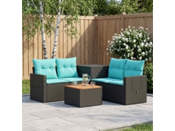 Vidaxl Conjunto De Sofás 6 Unid. Preto E Azul Rattan Poliéster E Aço