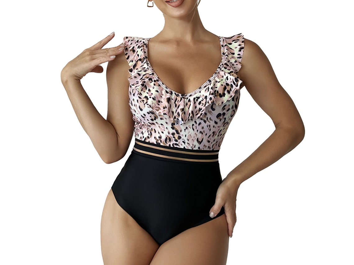 Traje de Banho Oncinha Sem Mangas V neck XXL Café