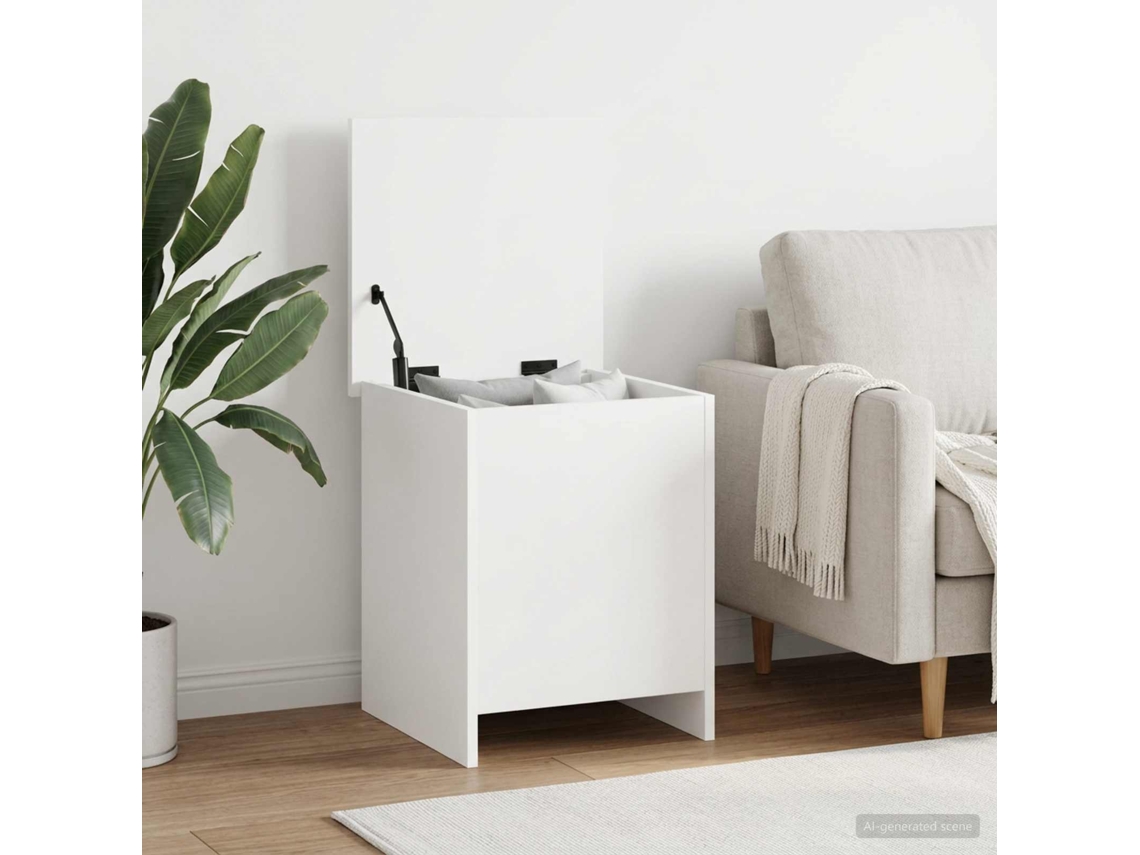 Vidaxl Baú De Armazenamento Com Armazenamento Branco 40 X 40 X 50 Cm