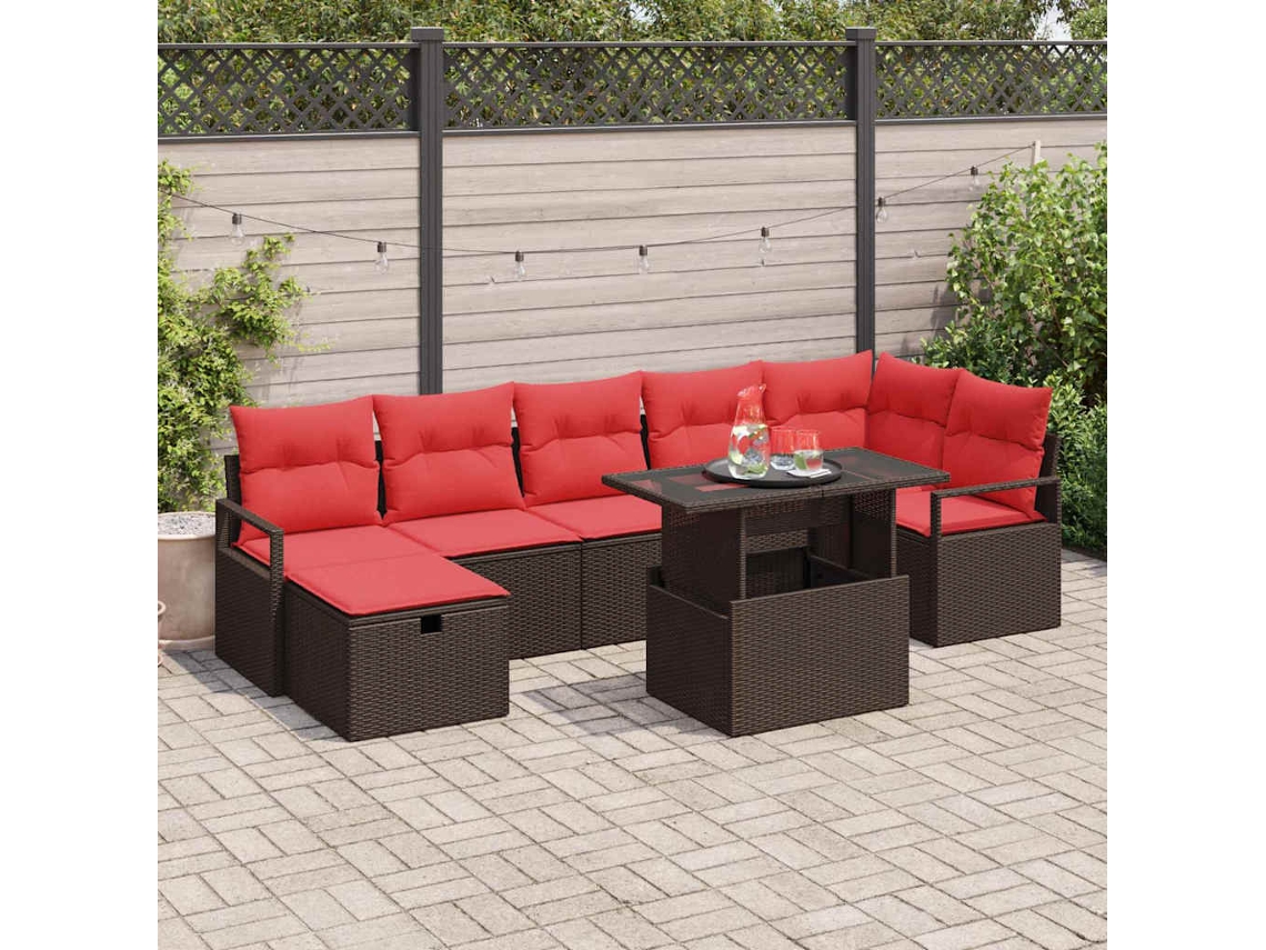 Vidaxl Conjunto De Sofá De Jardim 8 Pcs Castanho Rattan Sintético