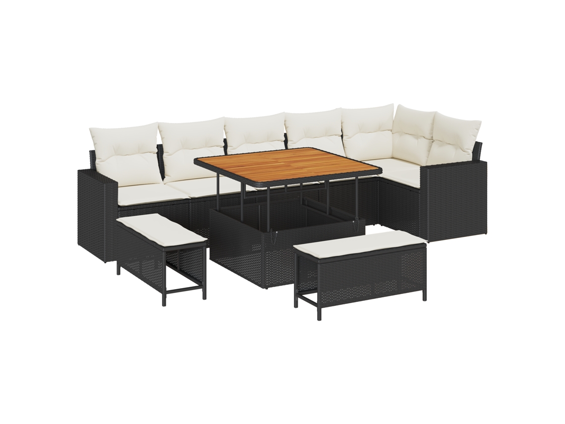 Conjunto 9 Móveis De Jardim Vidaxl Preto Vime Pe (100 X 100 X 71 Cm)