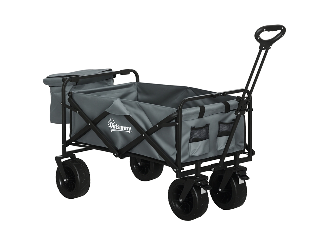 Carrinho Mão C/ Bolsa Térmica Dobrável Estrutura Aço Até100kg, 113x57x77-100cm, Cinza Escuro