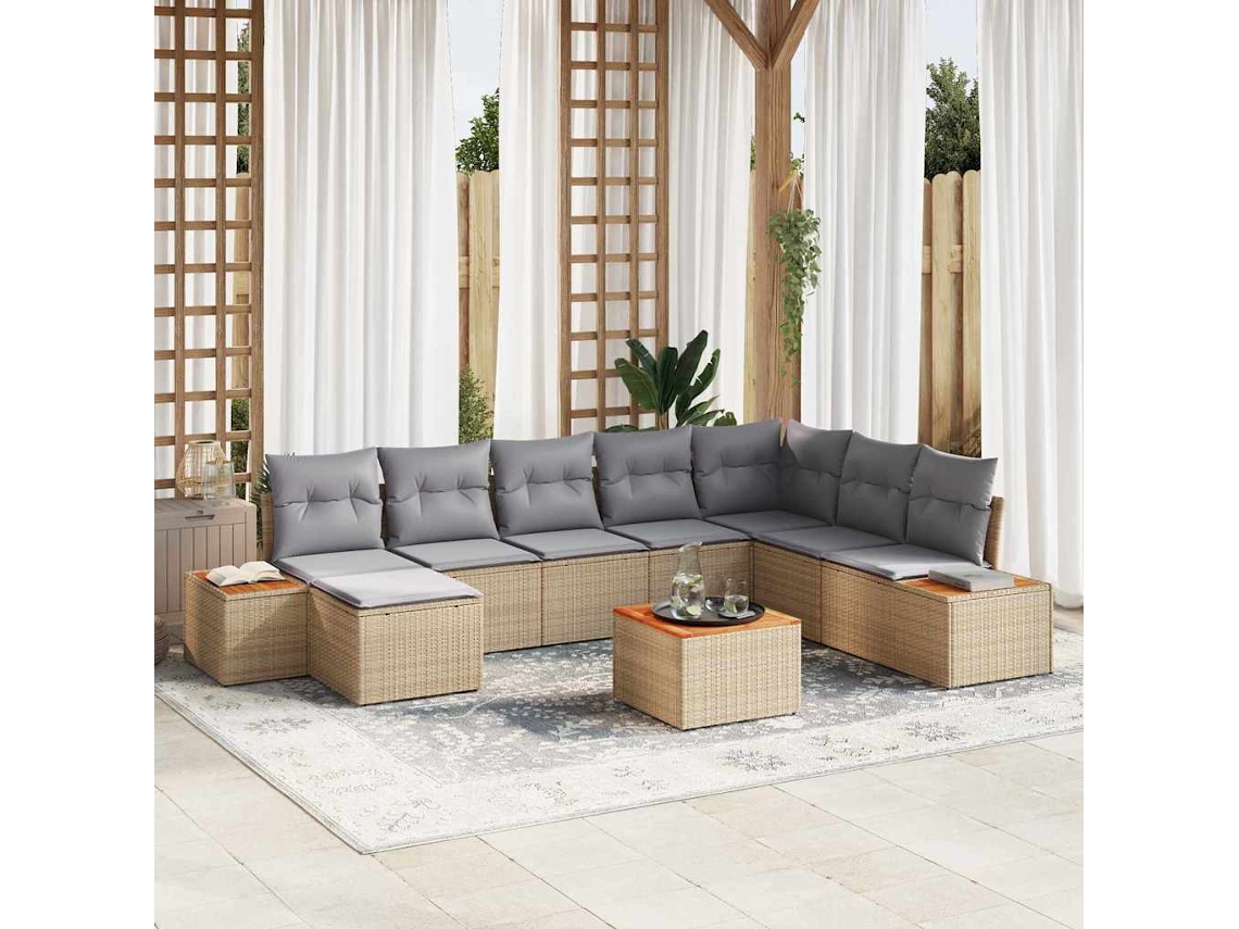 Vidaxl Conjunto De Sofá De Jardim 9 Unid. Bege Rattan Sintético