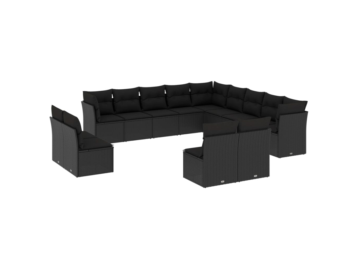 Conjunto de 13 Sofás de Jardim com Almofadões Vime Pe Preto MAISON EXCLUSIVE (N/A)