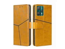 Capa De Couro Flip Com Costura Geométrica Horizontal Para Oppo Realme 9 Pro