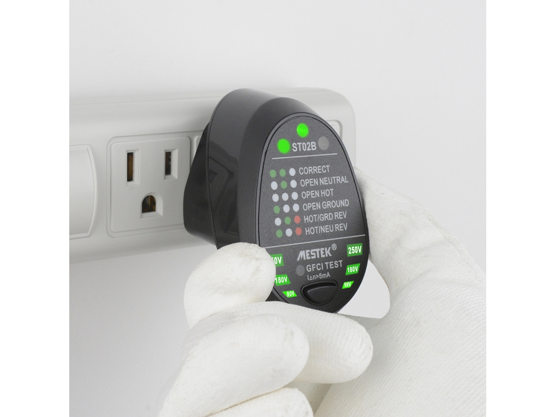 Testador de Tomadas RCD com Detecção de Polarity e Display de Voltagem com Backlight