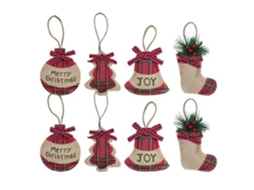 Conjunto De 8 Enfeites De Natal Pendurados Em Feltro Feitos À Mão Com Grade Vermelha E Preta. Loja Olysi