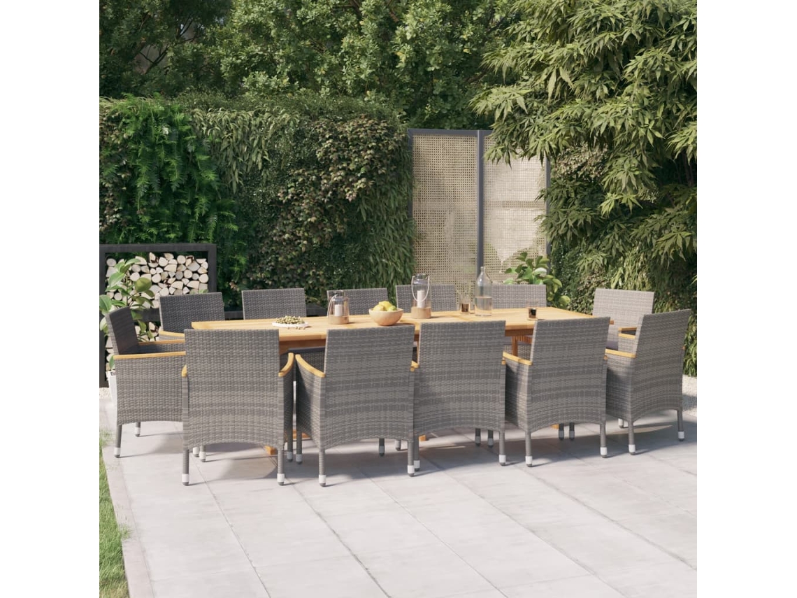 Vidaxl 13 Pcs Conjunto De Jantar Para Jardim Com Almofadões Cinzento