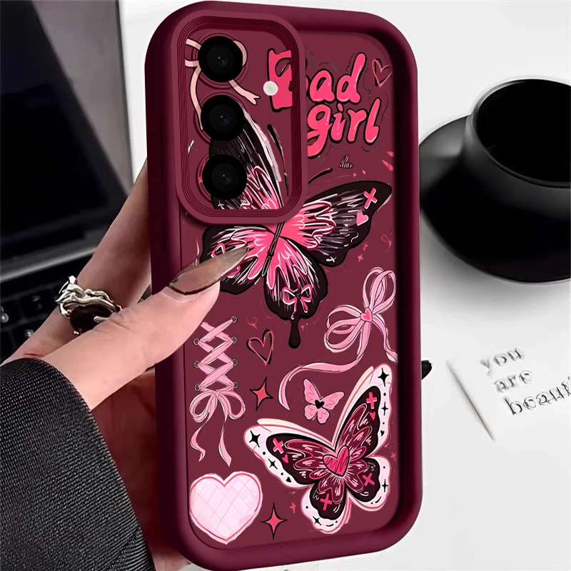 Capa Para Celular Galaxy A36 Com Estampa De Borboleta Rosa (vermelho Vinho), Capa Macia De Tpu.