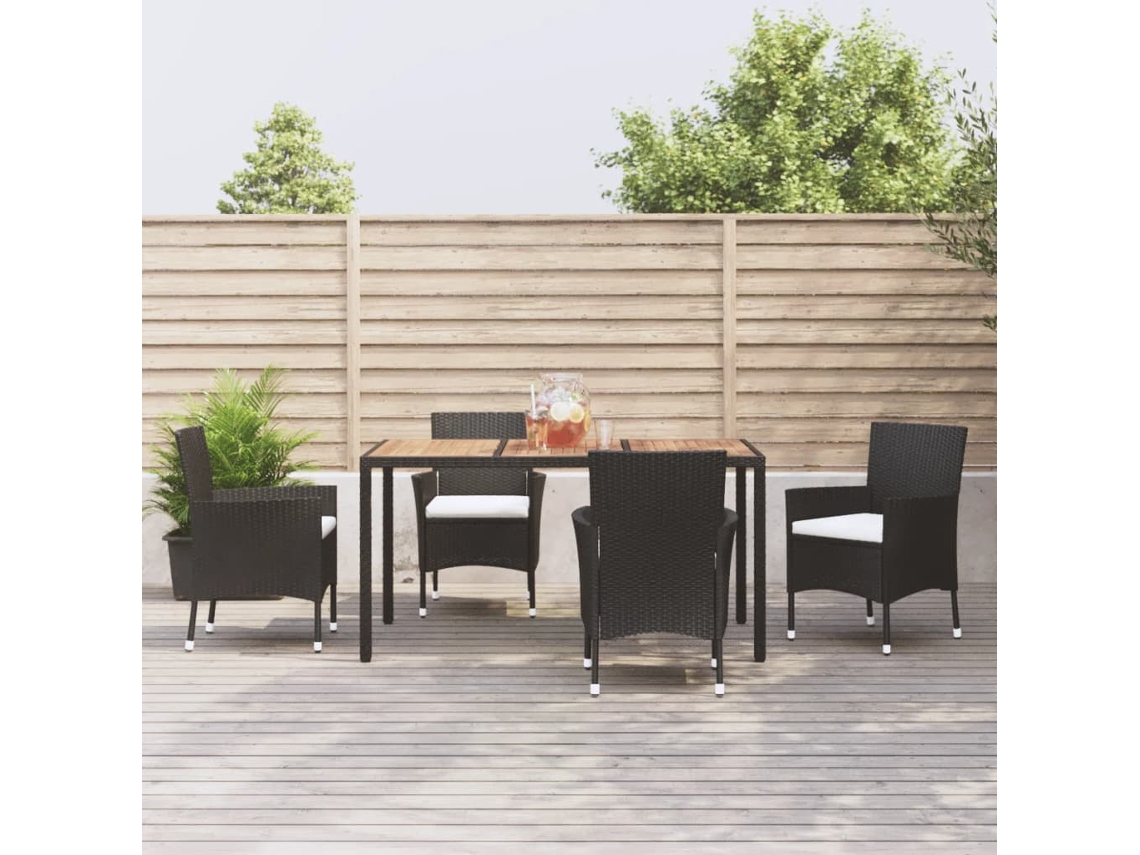 Vidaxl 5 Pcs Conjunto de Jantar P/ Jardim C/ Almofadões Vime Pe Preto