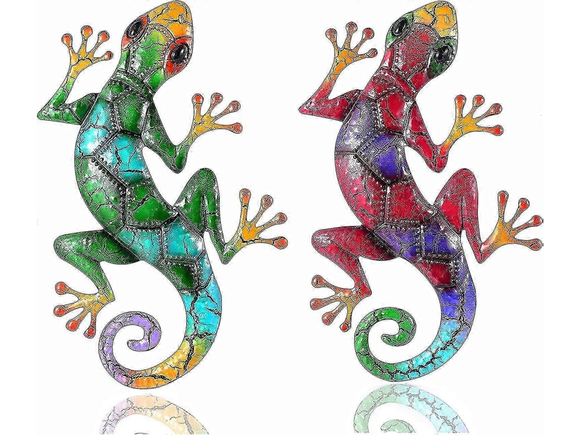 Conjunto de 2 Decorações Parede em Metal com Geckos, Esculturas Artísticas de Geckos, Grandes Lagartos para Jardim BRILVIBERA