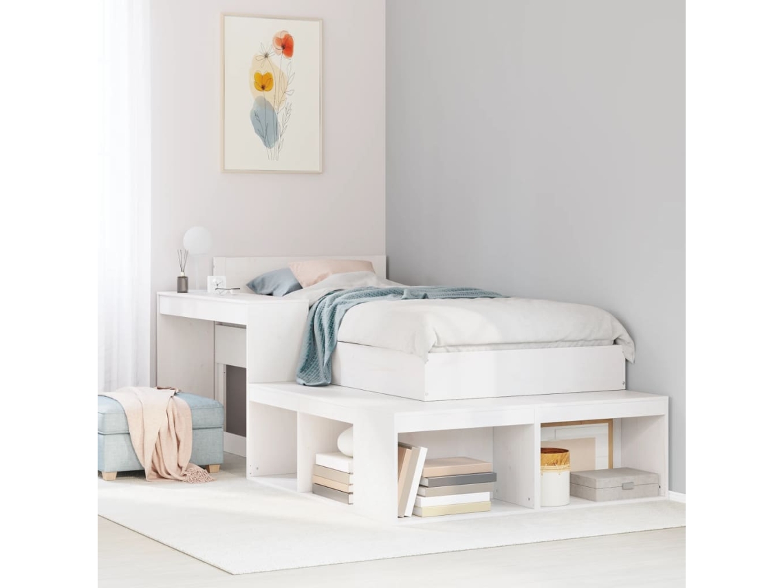 Vidaxl Mesa Cabeceira C/ Secretária 222x107x75 Cm Pinho Maciço Branco