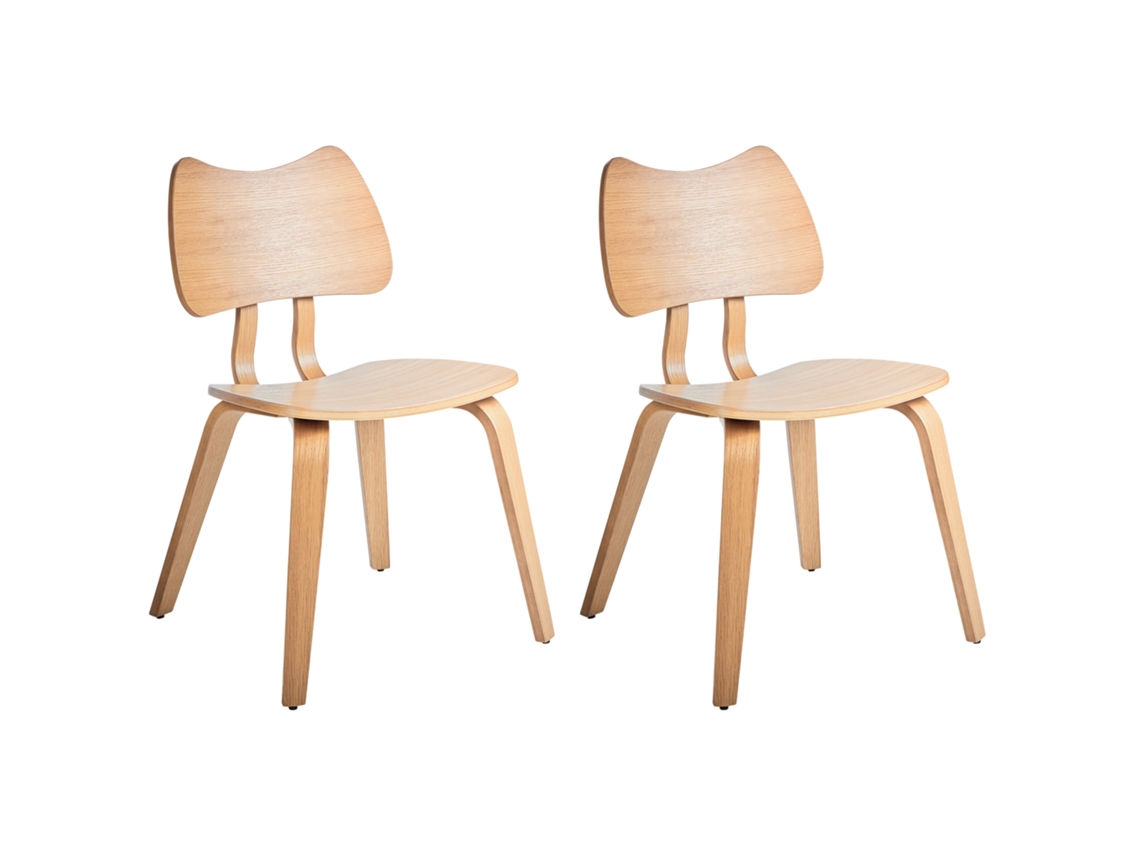 Sillas Retro Con Respaldo Curvado Beliani Diana De Madera De Caucho Marrón 53x56x81