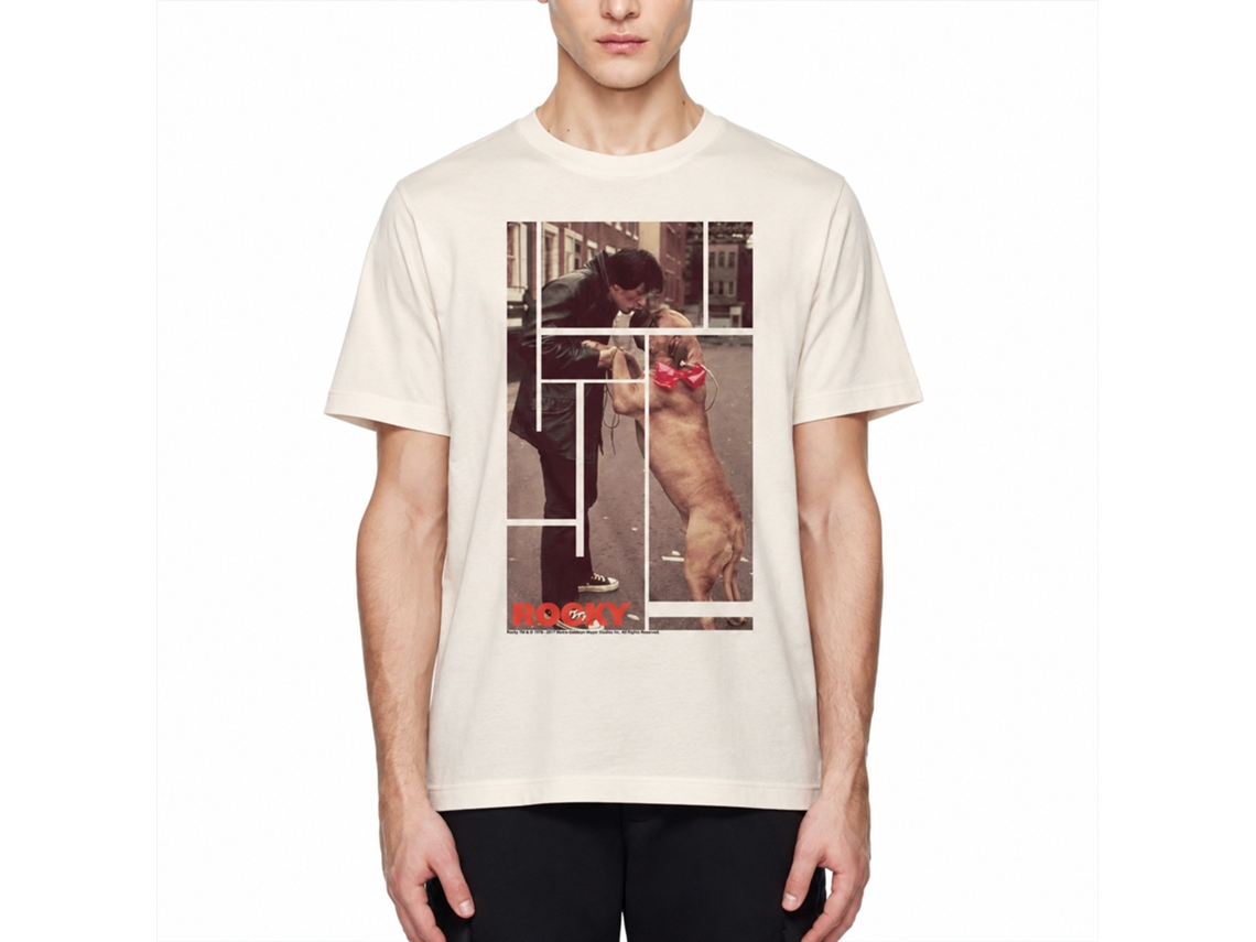 Rockinstone Rocky Movie And Doggy Solid Natural Adult T-shirt Size:s