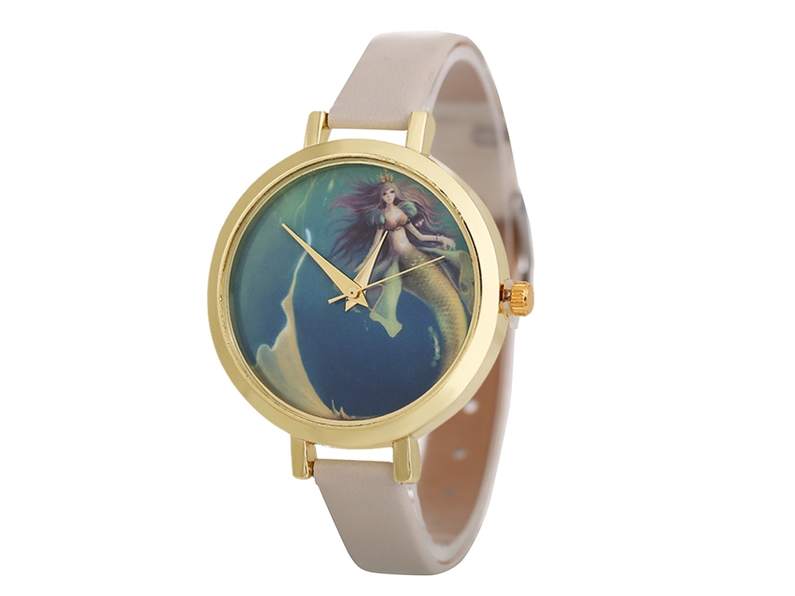 Relógio Feminino Casual de Moda Zhoulianfa Quartzo Pulseira de Couro Amarelo Claro