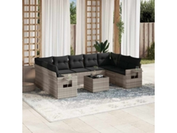 Vidaxl 10 Pcs Conj. Sofás Jardim Com Almofadões Vime Pe Cinzento-claro