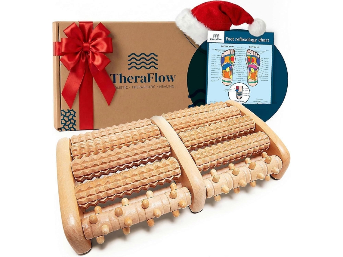 Massageador De Pés Theraflow Para Alívio Neuropatia E Fascite Plantar - Presente Ideal Mães Pais, Massagead Or Madeira Com Rol
