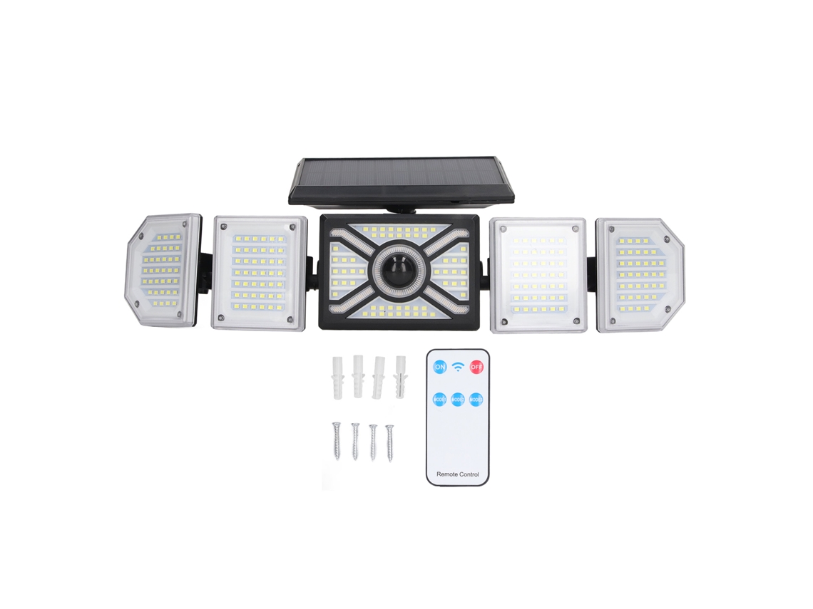 Lâmpada Solar Led Externa de Rua com 5 Cabeças Flexíveis Ip65 Controle Remoto | S/MARCA