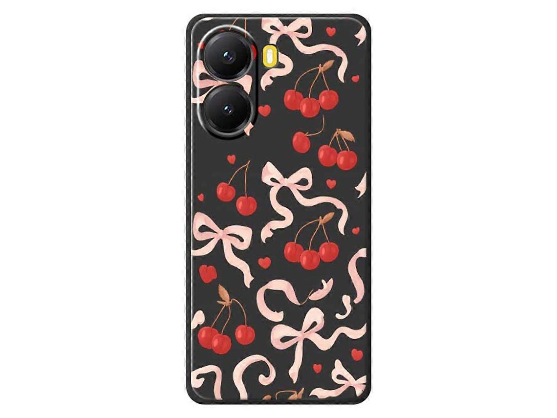 Capa Traseira De Tpu Com Estampa De Cereja E Laço Grande Tkdaddy Para Xiaomi Redmi Turbo 4 5g / Poco X7 Pro 5g, Preta