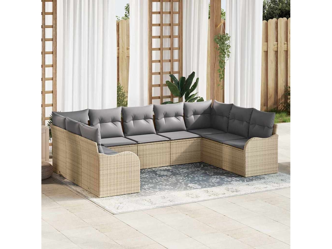 Vidaxl Conjunto De Sofá De Jardim 9 Unid. Bege E Cinzento Claro