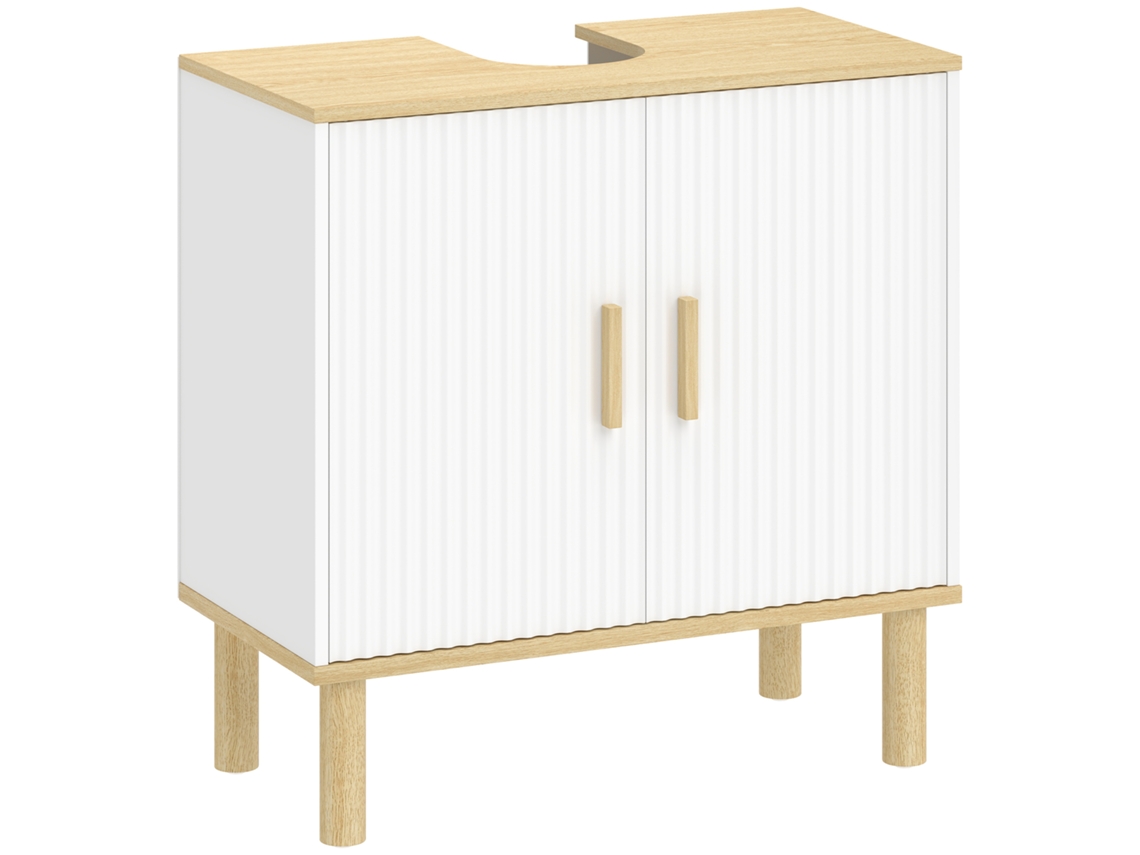 Móvel Lavatório C/ Prateleira Ajustável, Armário Sem Pedestal C/ Portas Caneladas, 60x30x61 Cm, Branco