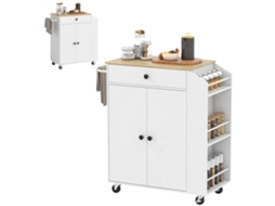 Ilha de cozinha com rodas, bancada extensível, 4 portas, prateleiras ajustáveis, suporte para temperos e toalhas 82x38x86,5cm branco ZENCORE SERVICES