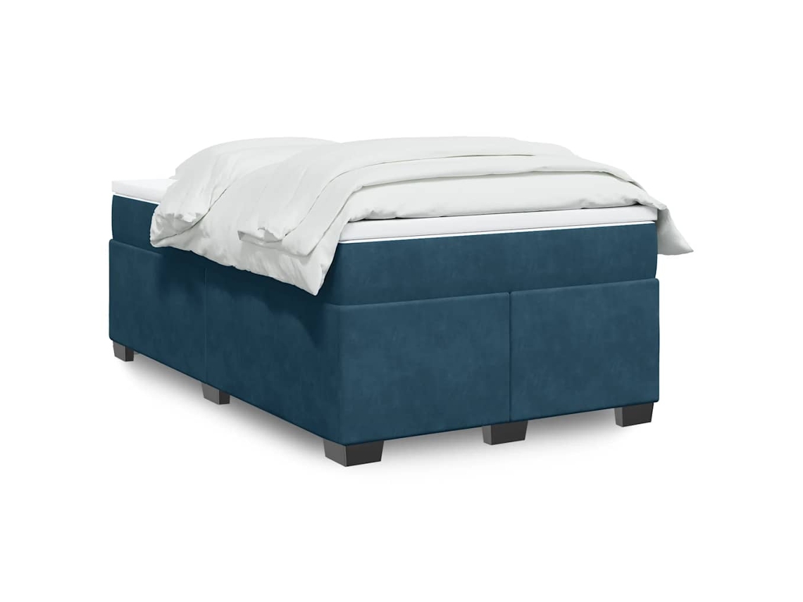 Vidaxl Cama Boxspring Com Colchão 120x200 Cm Veludo Azul-escuro