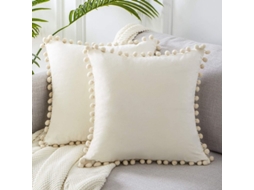 Conjunto de 2 capas de almofada decorativas quadradas de veludo macio, 45x45 cm, com bolinhas, cor creme.