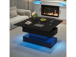 Mesa Centro Elevatória 100x50x51,5 Cm Usb-c Usb Led E Arrumação Preta